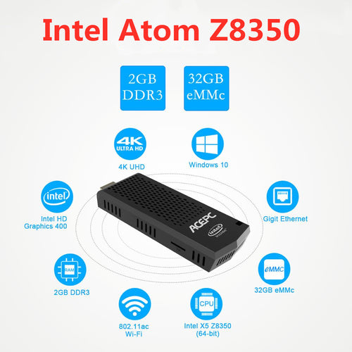 T6 Pro Mini PC Intel Atom Z8350 Quad Core 1.44GHz Windows10 licenced 4GB RAM 64GB ROM 2.4G/5G WiFi BT 4.0 USB 3.0 Compute Stick