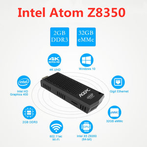 T6 Pro Mini PC Intel Atom Z8350 Quad Core 1.44GHz Windows10 licenced 4GB RAM 64GB ROM 2.4G/5G WiFi BT 4.0 USB 3.0 Compute Stick