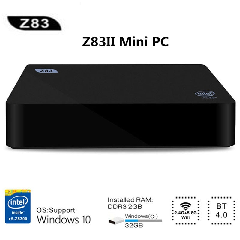 Z83II Mini PC Windows 10 Intel Atom X5-Z8350 Quad Core 2G 32G/4G 64G Minipc Minicomputer 2.4G 5.8G WiFi BT4.0 Media Player
